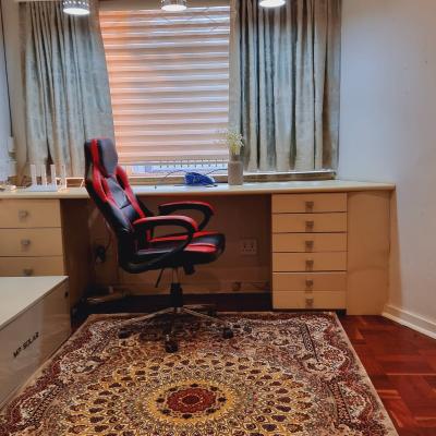 Office room with ethernet cable. All plugs are fed from a solar powered battery inverter.