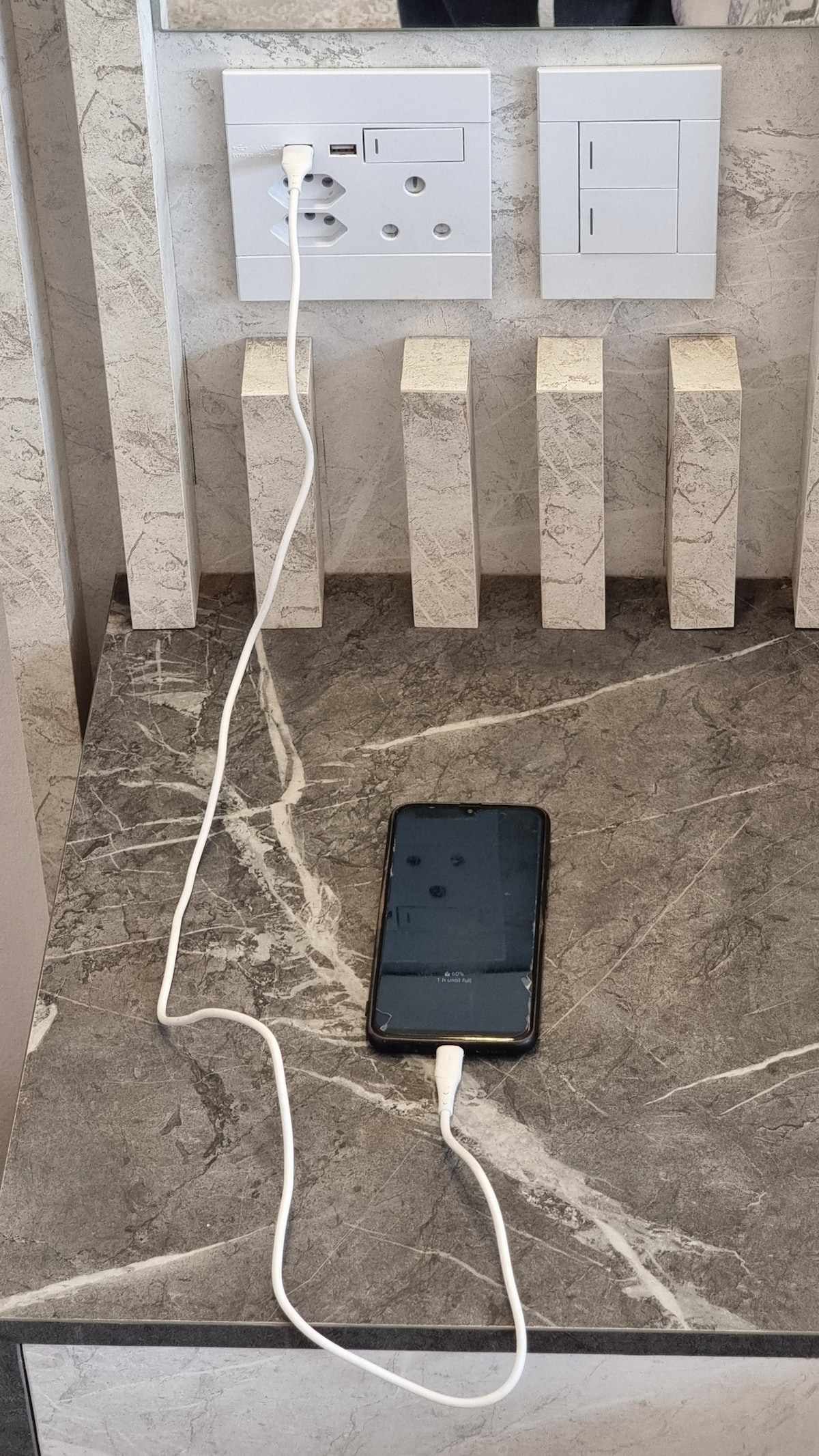 Queen sized bed floating pedestals with USB plugs 