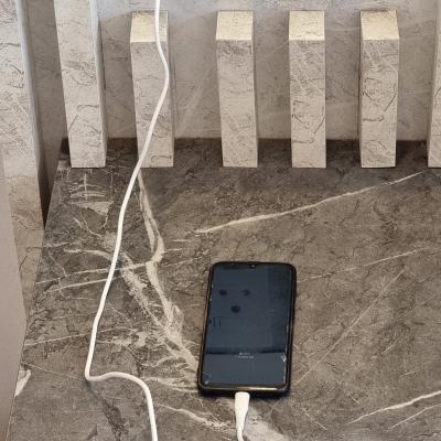 Queen sized bed floating pedestals with USB plugs 